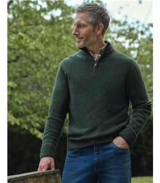 Pullover mit kurzem Reißverschluss aus Lammwolle für Herren