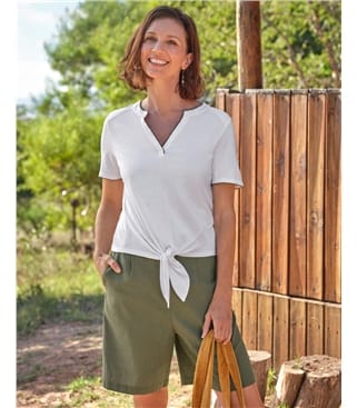 Picot Trim Tie Hem Top