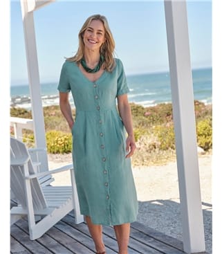 Button Through Linen Dress