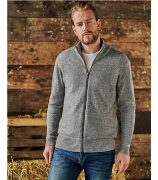 WoolOvers Mens Lambswool Lincoln Zipper Cardigan 