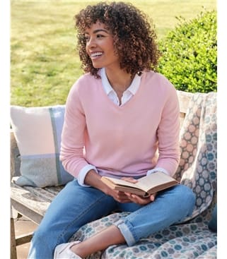 Pull à col V - Femme - Cachemire & Mérinos