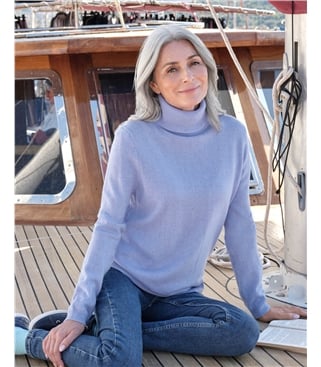 Cashmere and Merino Fitted Polo Neck Knitted Jumper