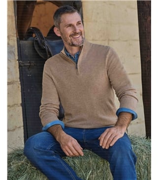 Pullover mit kurzem Reißverschluss aus Merinowolle und Kaschmir für Herren