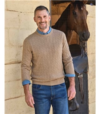 Pull torsadé à col rond - Homme - Cachemire & Mérinos