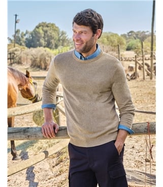 Pullover mit Rundhalsausschnitt aus Merinowolle und Kaschmir für Herren