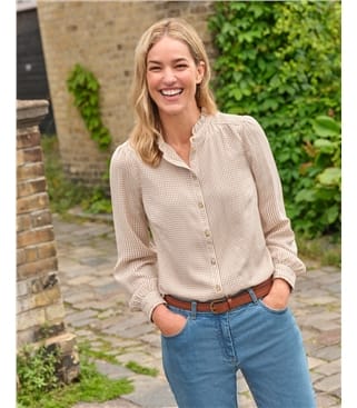 Frill Cotton Button Through Blouse