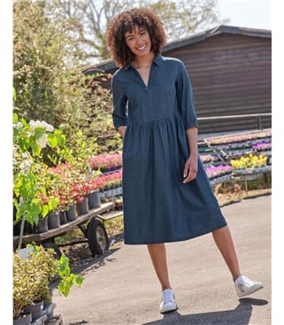 Open Collar Denim Dress
