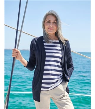 Navy | Silk & Cotton Long Cardigan | WoolOvers US