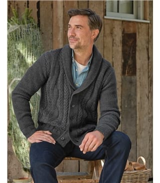 Cardigan à col châle en maille torsadée - Homme - Pure Laine d'agneau 