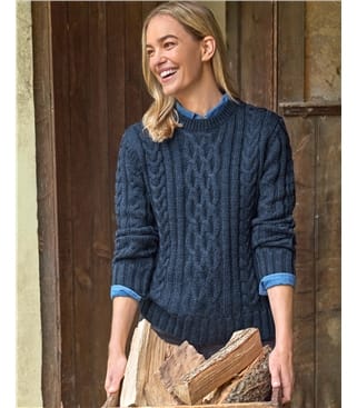 100% Pure Wool Aran Crew Neck Jumper