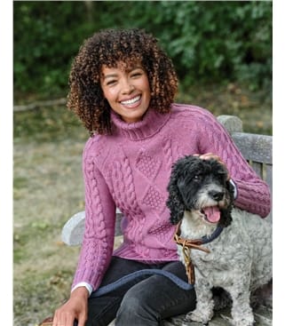 Pullover mit Aran-Zopfmuster und Rollkragen aus reiner Wolle für Damen