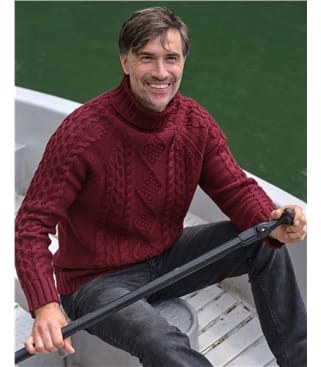 Pure Wool Knitted Aran Polo Neck Jumper
