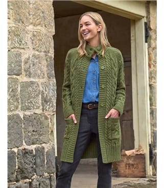 Manteau cardigan en maille irlandaise - Femme - Pure Laine