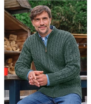Pure Wool Cable Zip Through Cardigan
