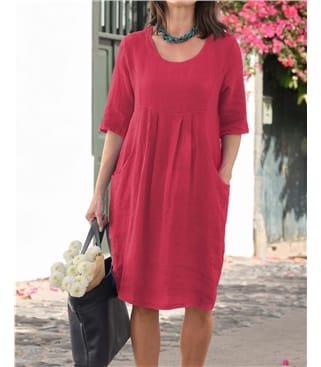 Tunikakleid aus Leinen mit Taschen