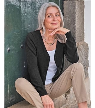 Dark Charcoal | Cashmere Merino Classic V Neck Cardigan