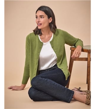 Chartreuse | Cashmere Crew Neck Cardigan | WoolOvers US