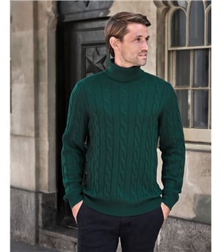 Cashmere Blend Cable Roll Neck Sweater