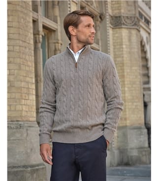 Mens Cashmere Blend Half Zip Cable Sweater