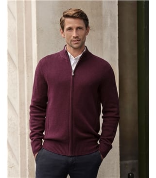 Wool Cashmere Ribbed Zip Through Cardigan