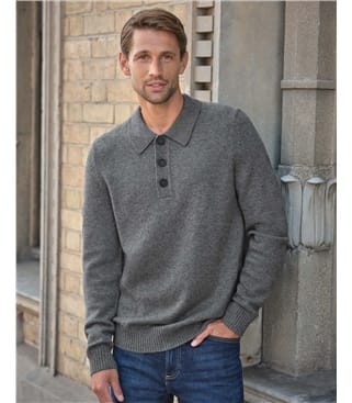 Mens Cashmere Blend Button Collar Jumper