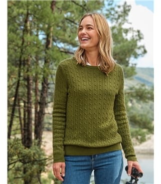 Cashmere Merino Cable Crew Neck Sweater