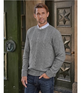 Cashmere Blend Cable Crew Neck Sweater