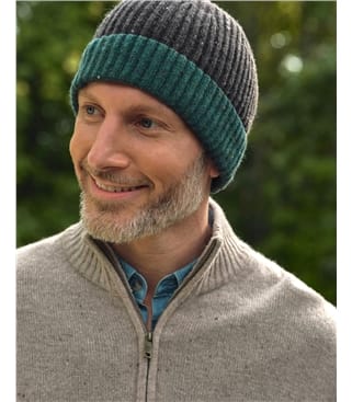 Mens Nep Yarn Colourblock Beanie Hat