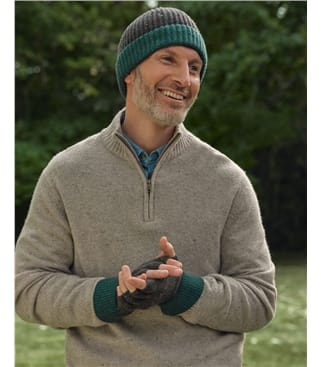 Mens Nep Yarn Colourblock Fingerless Glove