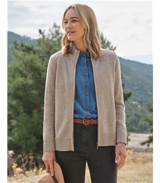Cardigan ajusté à fermeture éclair - Femme - Laine d’agneau certifiée 100% RWS