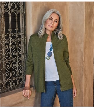 Strickjacke mit Reißverschluss aus Lammwolle für Damen