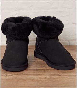 Womens Sheepskin Roll Down Boots UK 8 Black Womens Sheepskin Roll Down Boots UK 8 Black