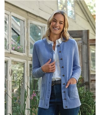 Strickjacke mit Rundhalsausschnitt aus Lammwolle für Damen