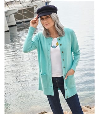 Strickjacke mit Rundhalsausschnitt aus Lammwolle für Damen