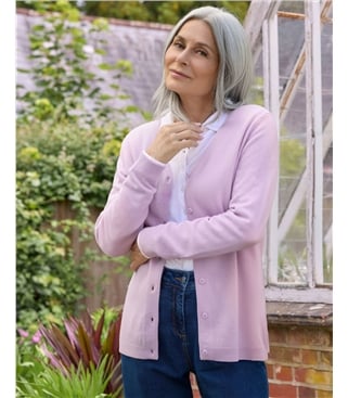 Strickjacke mit V-Ausschnitt aus Merino- und Kaschmirwolle für Damen