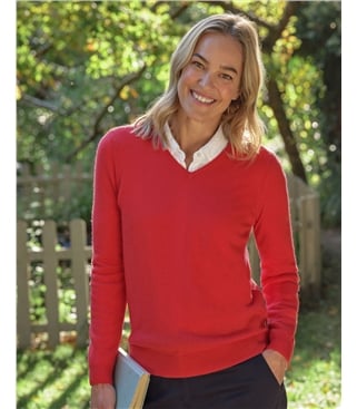 Pull à col V - Femme - Cachemire & Mérinos