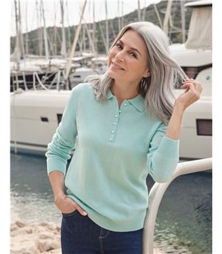 Strick-Polohemd aus Merino- und Kaschmirwolle für Damen