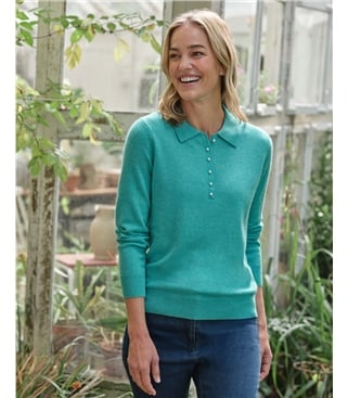 Strick-Polohemd aus Merino- und Kaschmirwolle für Damen