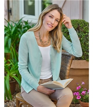 Strickjacke mit V-Ausschnitt aus Merino- und Kaschmirwolle für Damen