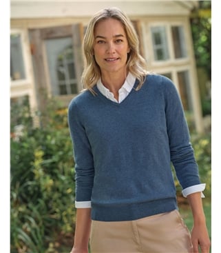 Pullover mit V-Ausschnitt aus Merinowolle und Kaschmir für Damen