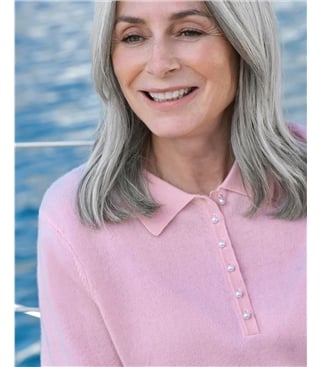 Strick-Polohemd aus Merino- und Kaschmirwolle für Damen