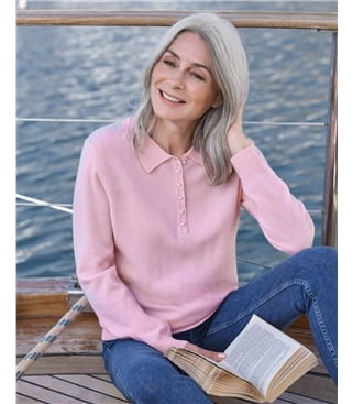 Strick-Polohemd aus Merino- und Kaschmirwolle für Damen