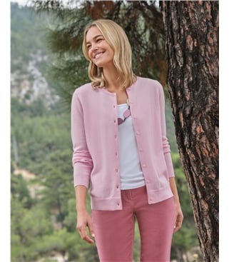 Strickjacke mit Rundhalsausschnitt aus Merino- und Kaschmirwolle für Damen