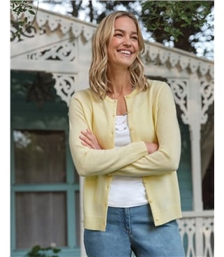 Strickjacke mit Rundhalsausschnitt aus Merino- und Kaschmirwolle für Damen