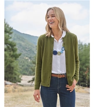 Strickjacke mit Rundhalsausschnitt aus Merino- und Kaschmirwolle für Damen