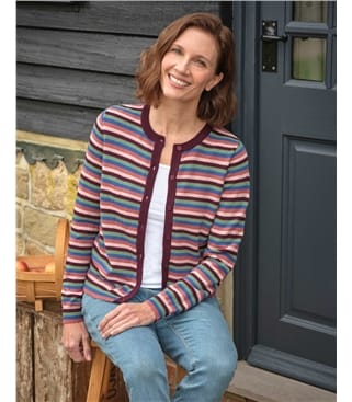 Crew Neck Stripe Cardigan
