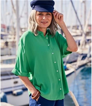 Womens Button Through Boxy Shirt 10 Palm Green Womens Button Through Boxy Shirt 10 Palm Green