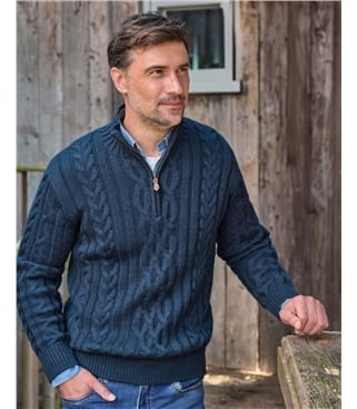 Pull irlandais en maille torsadée à col zippé - Homme - Pure Laine