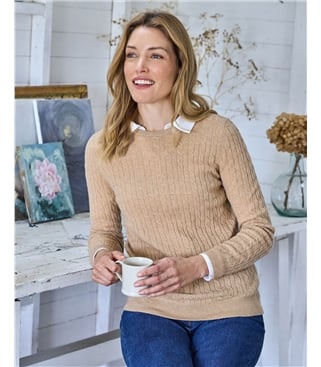 Cashmere Merino Cable Crew Neck Jumper