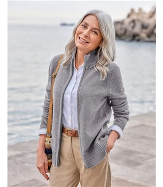 Lambswool Zip Thru Cardigan